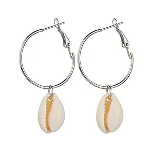 Boucles D'Oreilles Coquillages Blanc Cauris Argenté