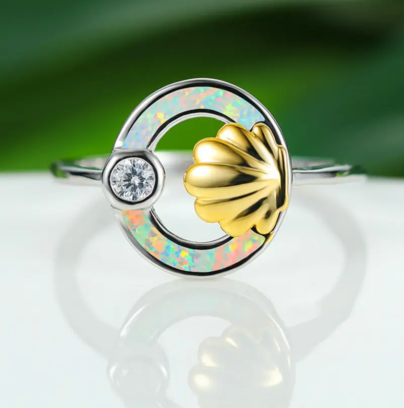Bague Coquillage Fiançailles Avec Opale De Feu Blanc – Image 4