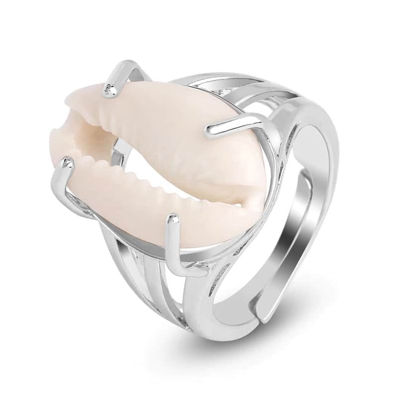 Bague Coquillage <br/>Cauri serti (Argenté)