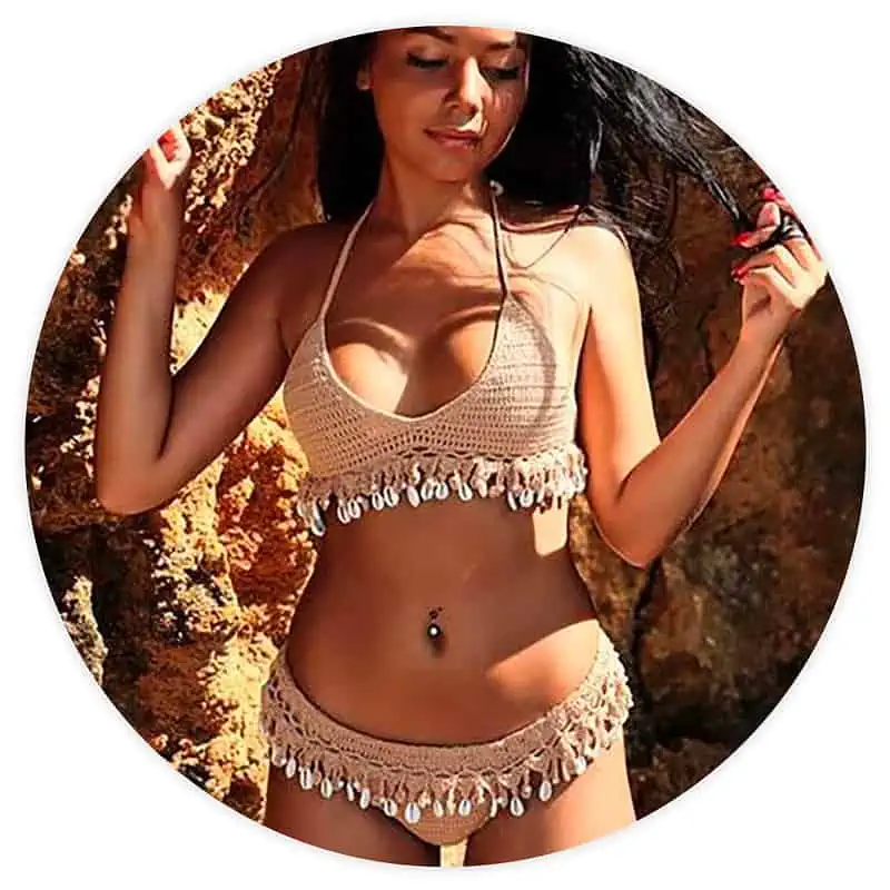 Maillot De Bain Coquillage Bikini Brésilien En Crochet Beige