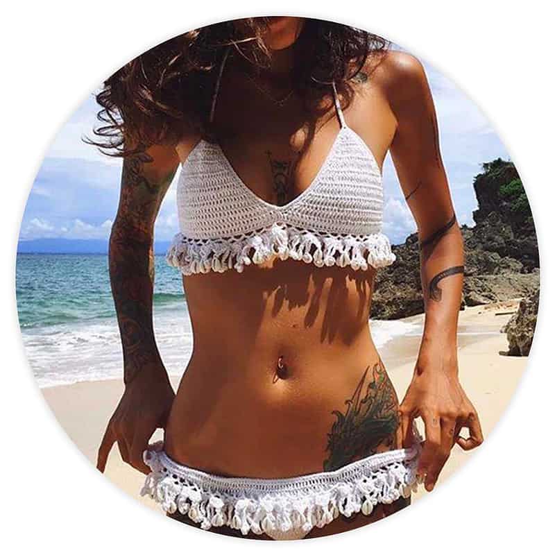 Bikini Coquillage <br/> Brésilien en Crochet Blanc