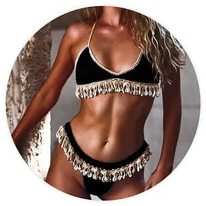 Maillot De Bain Coquillage Bikini Brésilien En Crochet Noir