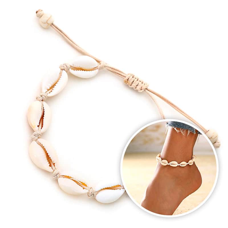 Bracelet Cheville Coquillage <br/>Cauris Blancs