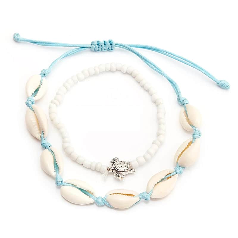 Bracelet Cheville Coquillage <br/> DUO Cauris et Perles – Image 2