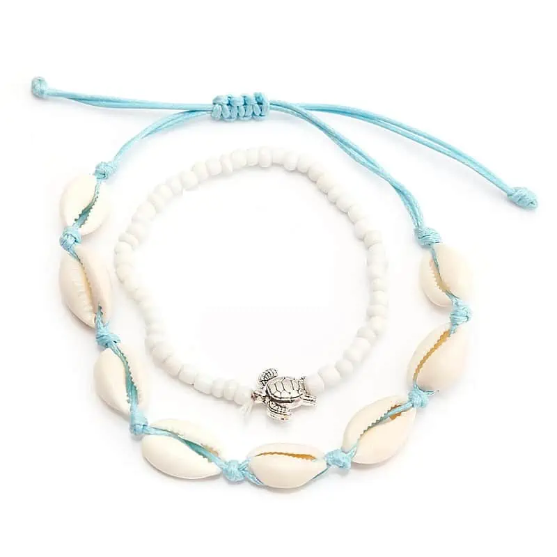 Bracelet Cheville Coquillage  Duo Cauris Et Perles – Image 2