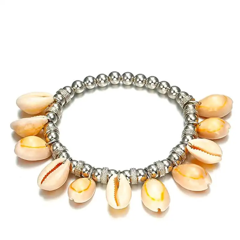 Bracelet Cheville Coquillage Cauris Et Perles Argentées – Image 3
