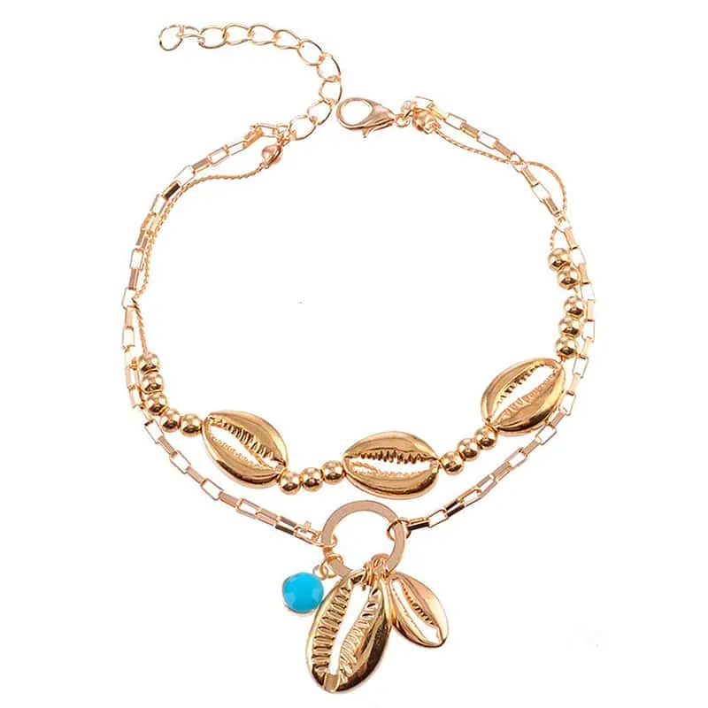 Bracelet Cheville Coquillage  Duo Cauris Dorés – Image 3
