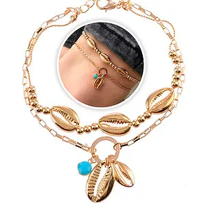 Bracelet Cheville Coquillage  Duo Cauris Dorés