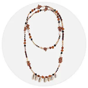 Collier Coquillage Cauris Et Perles Brunes