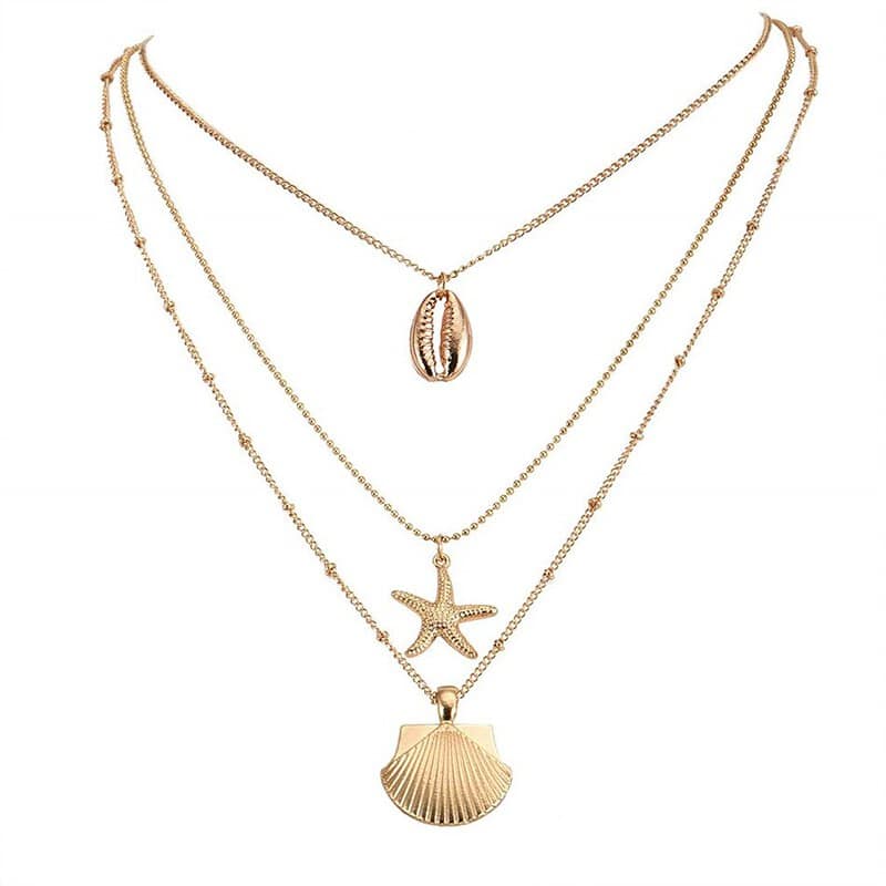 Collier Coquillage <br/> Cauri, étoile de mer et Coquille St-Jacques