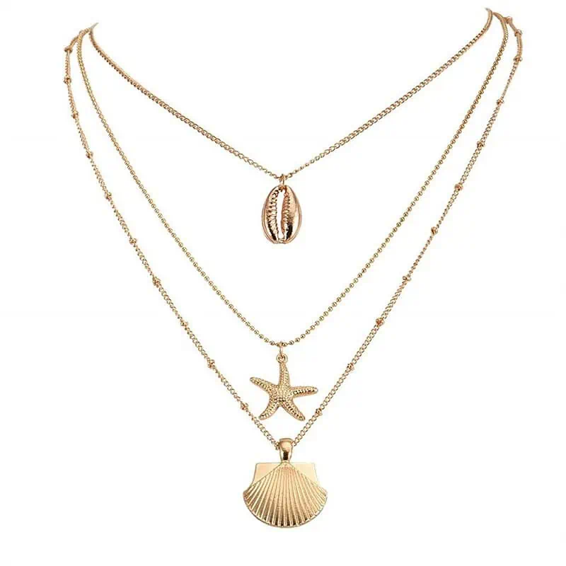Collier Coquillage Cauri, Étoile De Mer Et Coquille St-Jacques
