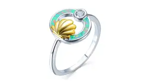 Bague Coquillage Fiançailles Avec Opale De Feu Blanc
