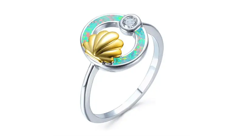 Bague Coquillage Fiançailles Avec Opale De Feu Blanc