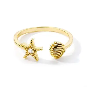 Bague Coquillage Étoile De Mer Or Et Perle Incrustée