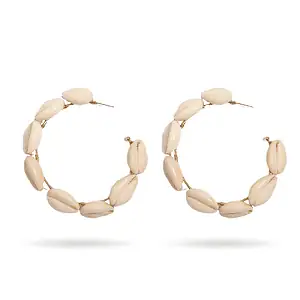 Boucles D'Oreilles Coquillages Créoles Cauri Blanc