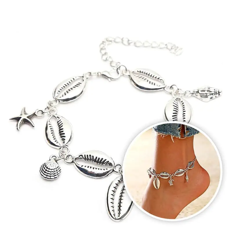 Bracelet Cheville Coquillage  Cauris Argenté