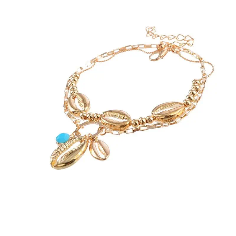 Bracelet Cheville Coquillage  Duo Cauris Dorés – Image 4