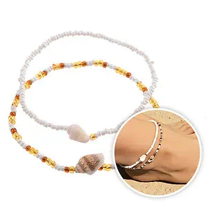 Bracelet Cheville Coquillage Perles Blanches Et Brunes