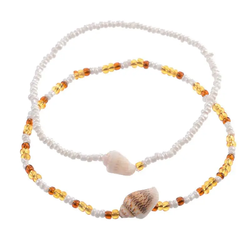 Bracelet Cheville Coquillage Perles Blanches Et Brunes – Image 6