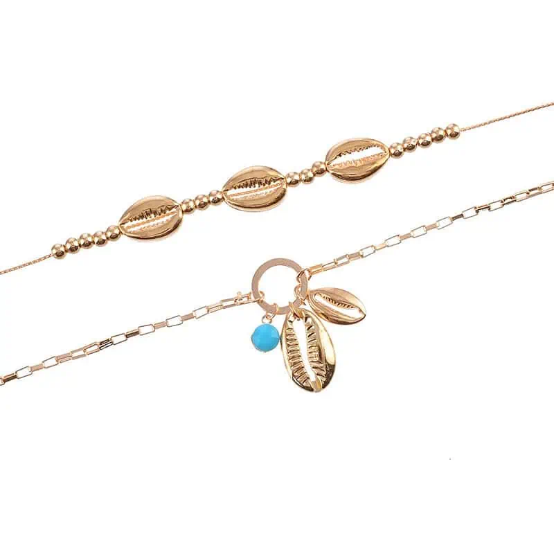 Bracelet Cheville Coquillage  Duo Cauris Dorés – Image 5