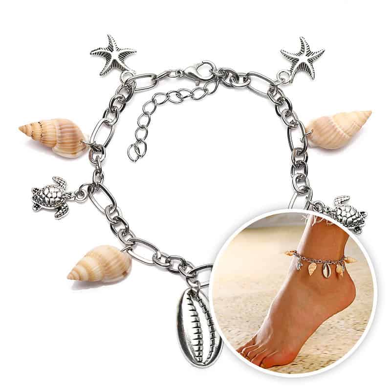 Bracelet Cheville Coquillage <br/> Petits Bulots et Tortue