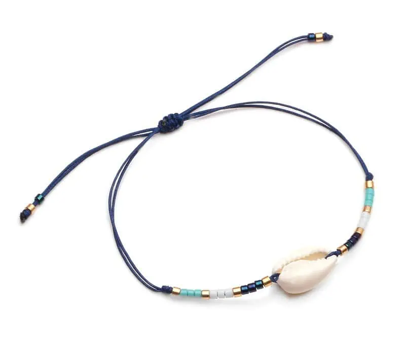 Bracelet Coquillage Cauri Cordon Bleu Nuit – Image 2