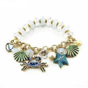 Bracelet Coquillage Perles, Crabe, Coquilles Saint-Jaques Et Étoile De Mer
