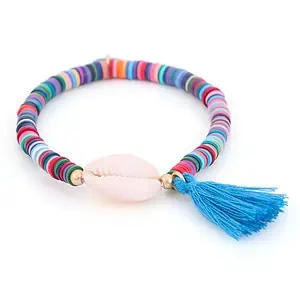 Bracelet Coquillage Cauri Surfeur Bleu