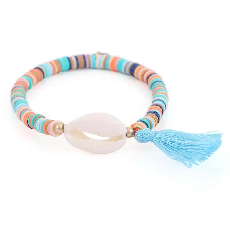 Bracelet Coquillage Cauri Surfeur Bleu Clair