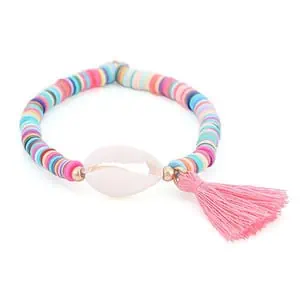 Bracelet Coquillage Cauri Surfeur Rose
