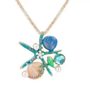 Collier Coquillage Sautoir Perles, Paillettes Et Étoile De Mer Turquoise