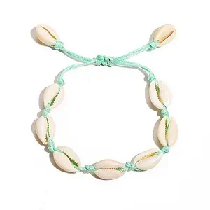 Bracelet Coquillage Cauris Cordon Bleu Clair