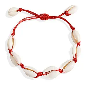 Bracelet Coquillage Cauris Cordon Rouge