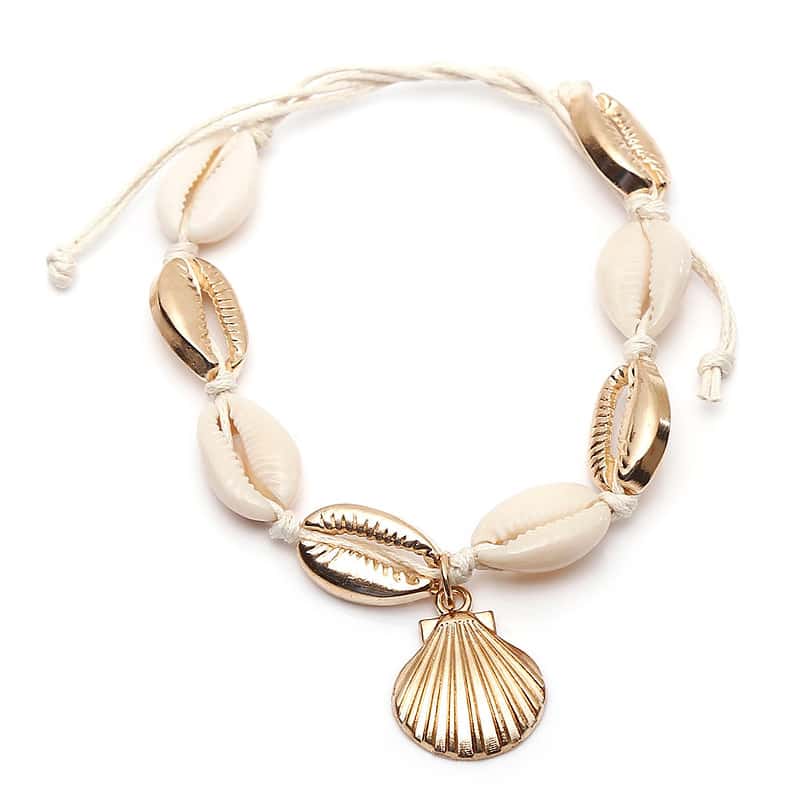 Bracelet Cheville Coquillage <br/> Cauri doré et coquille St-Jacques – Image 2