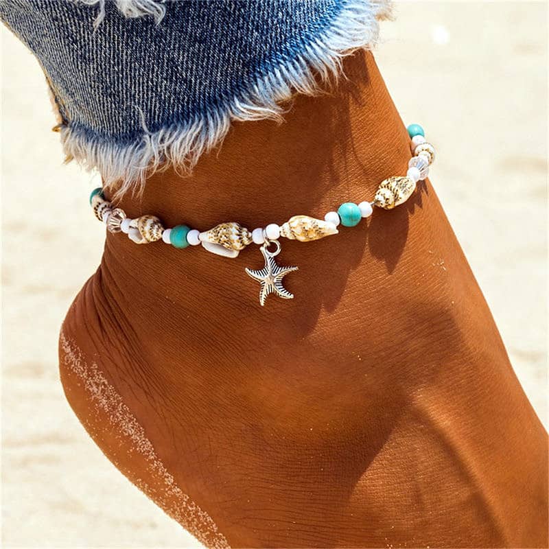 Bracelet Cheville Coquillage <br/> Petit Canarium, Perles et étoile de mer – Image 3