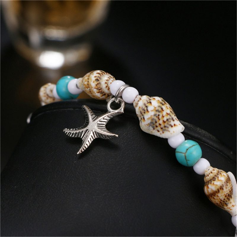 Bracelet Cheville Coquillage <br/> Petit Canarium, Perles et étoile de mer – Image 7