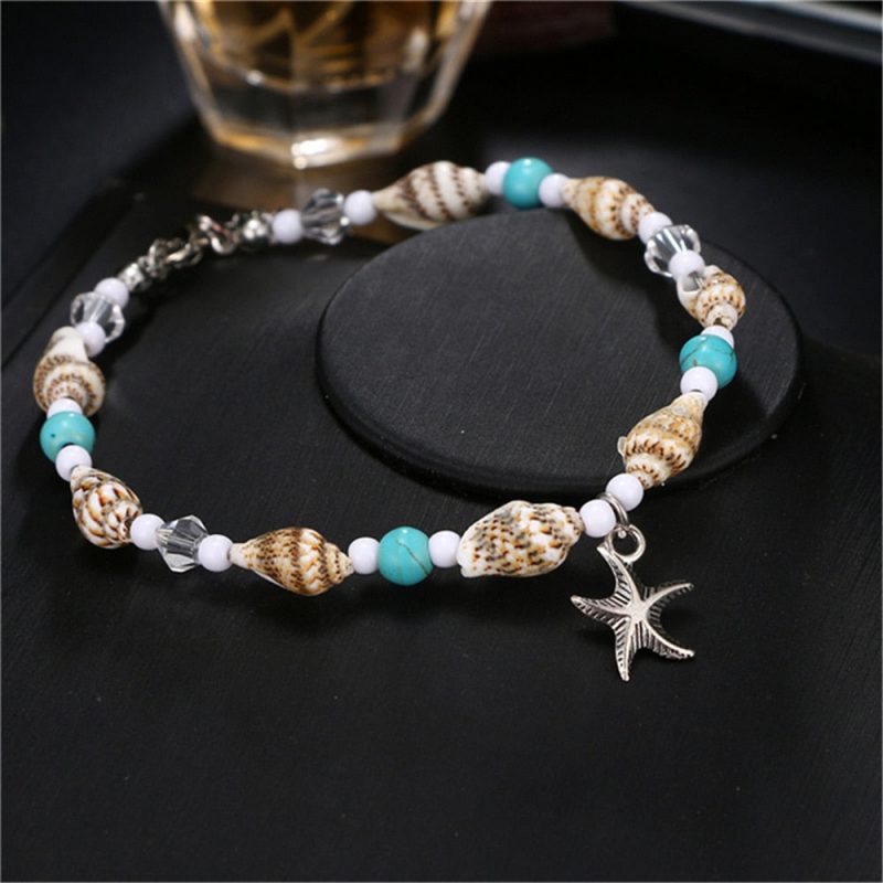 Bracelet Cheville Coquillage <br/> Petit Canarium, Perles et étoile de mer – Image 4