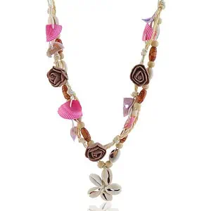 Collier Coquillage Sautoir Cauris Rose