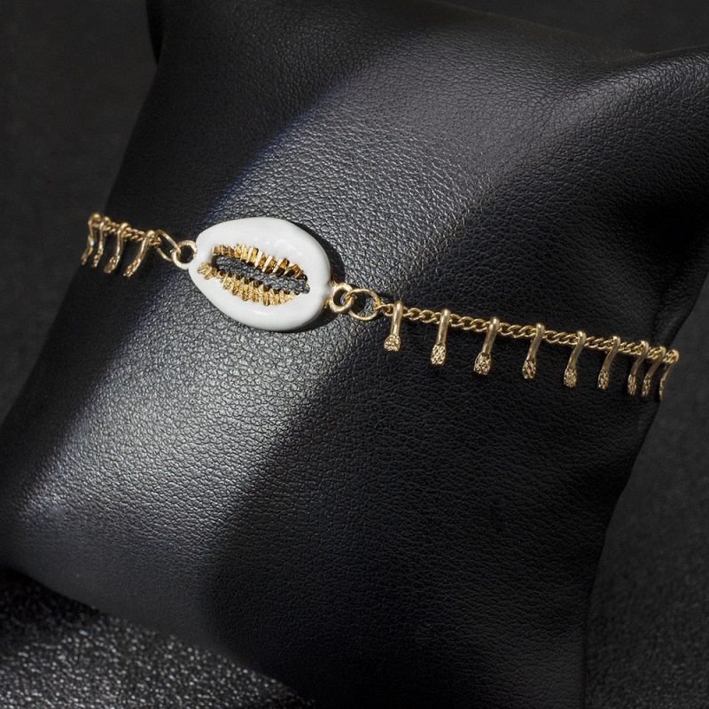 Bracelet Cheville Coquillage Cauri Blanc Et Doré – Image 4