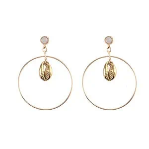 Boucles D'Oreilles Coquillages Créoles Dorées Avec Cauri