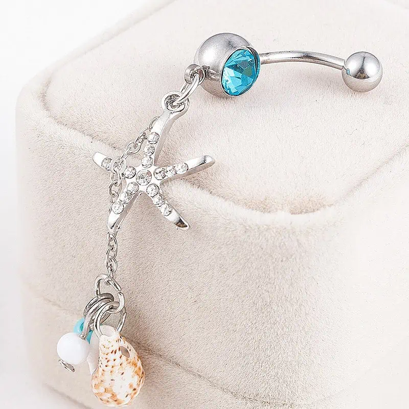 Piercing Nombril Coquillage Bulot Et Perles Bleues – Image 6