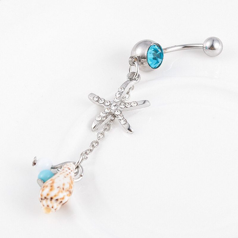 Piercing Nombril Coquillage <br/> Bulot et Perles Bleues