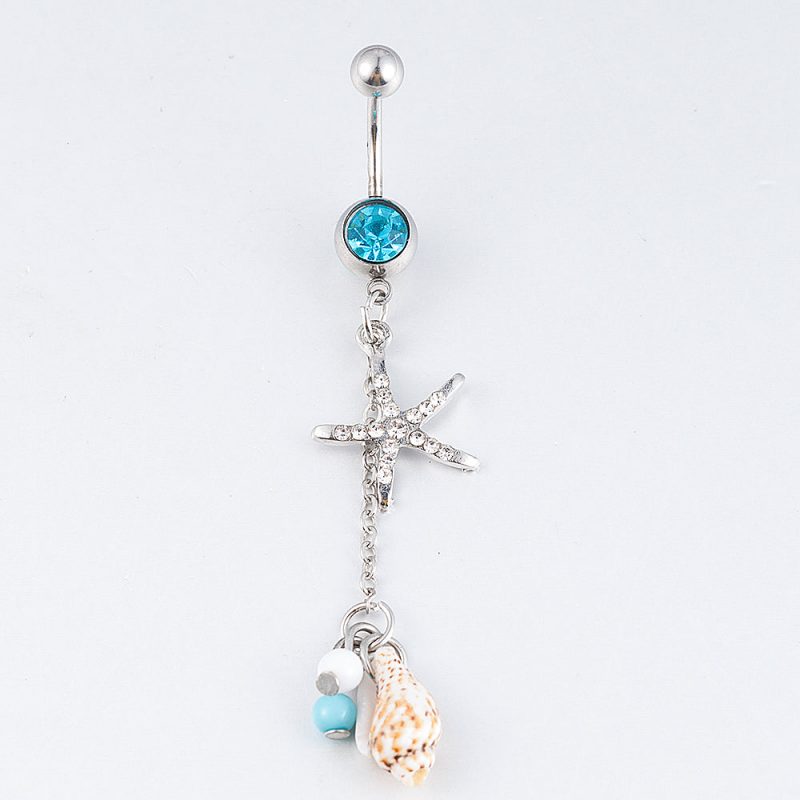 Piercing Nombril Coquillage <br/> Bulot et Perles Bleues – Image 4