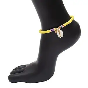Bracelet Cheville Coquillage Surfeur Perles Jaunes