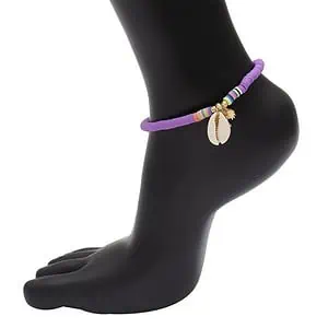 Bracelet Cheville Coquillage Surfeur Perles Mauves