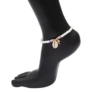 Bracelet Cheville Coquillage Surfeur Perles Blanches
