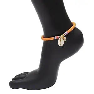 Bracelet Cheville Coquillage Surfeur Perles Oranges