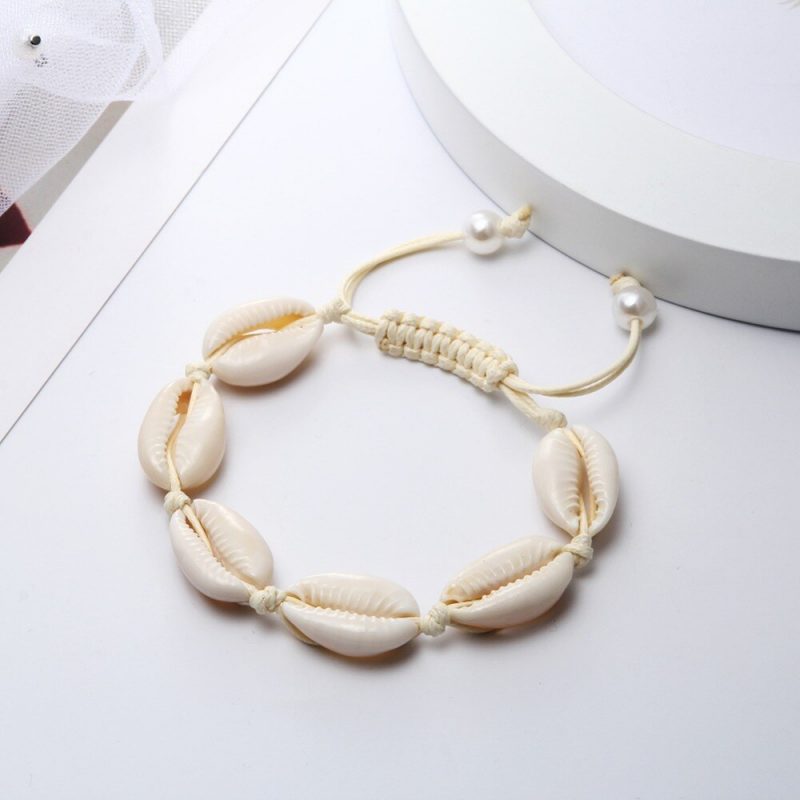 Bracelet Coquillage <br/> Cauri Blanc et Cordon Blanc – Image 2