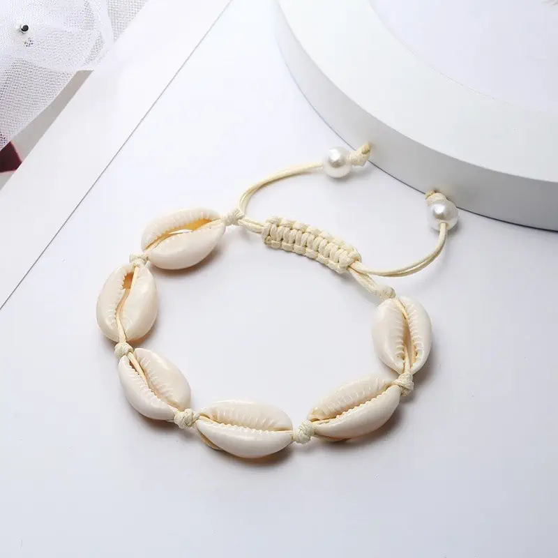 Bracelet Coquillage Cauri Blanc Et Cordon Blanc – Image 2