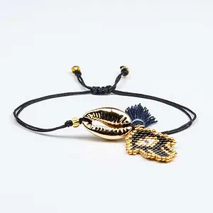 Bracelet Coquillage Cauri Doré Main De Fatma Bleu Nuit